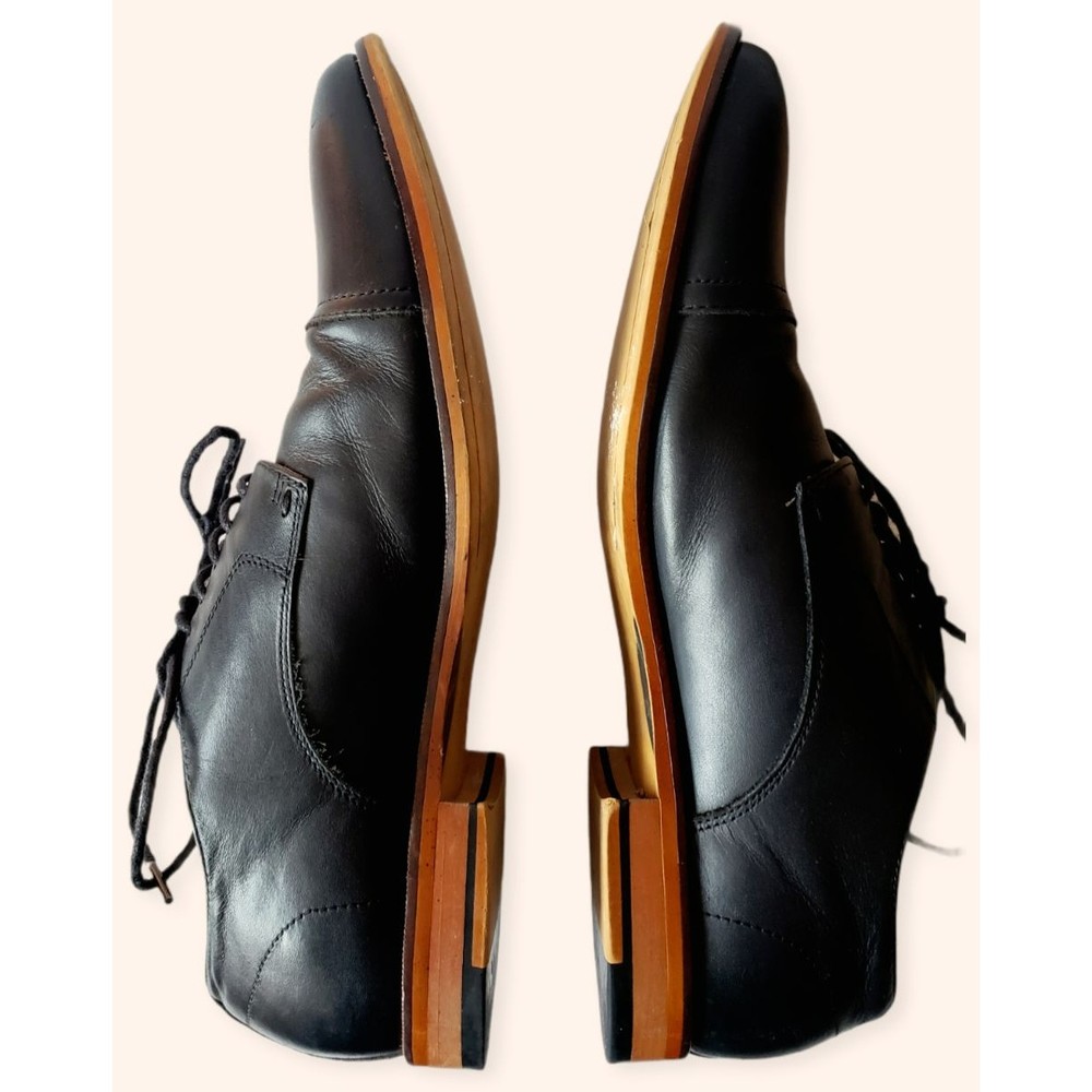 Aston Grey Collection Men's Oxfords Shoes Black Leather Lace Up Cap Toe Size 8.5 - Picture 4 of 6